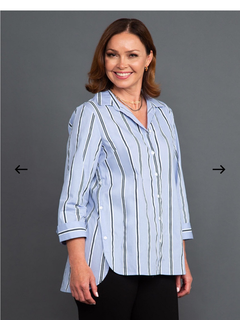 J. Jill Blue and White Vertical-Stripe Button-Down Oversized Dress Shirt